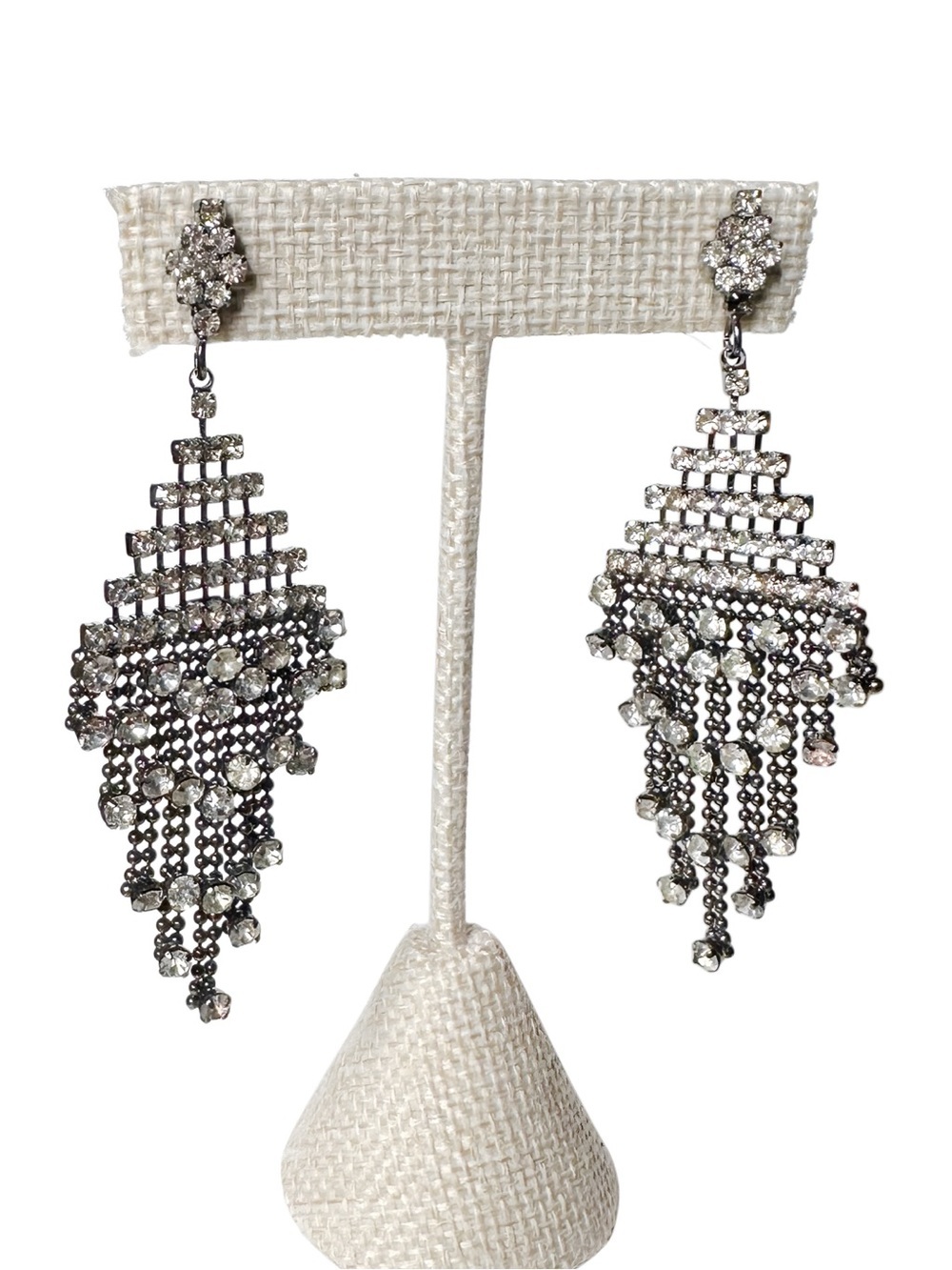 Crystal Fringe Drop Earrings - Silver Tone